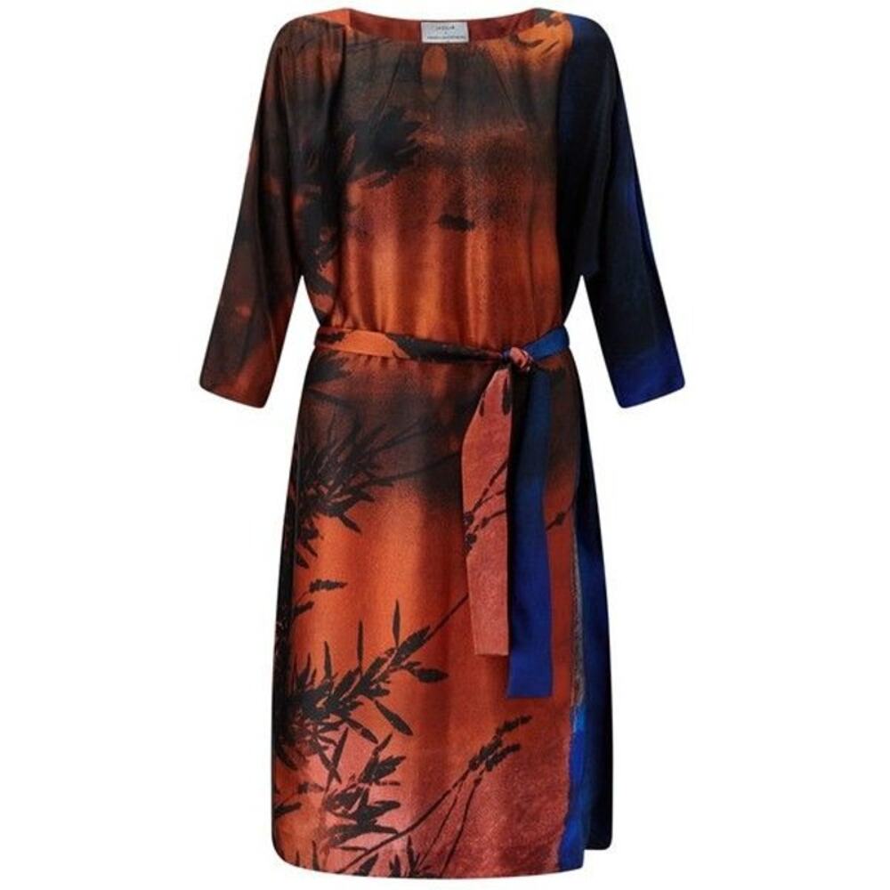 JIGSAW x ANTONIO CURCETTI 100% silk abstract art to wear orange blue shift dress